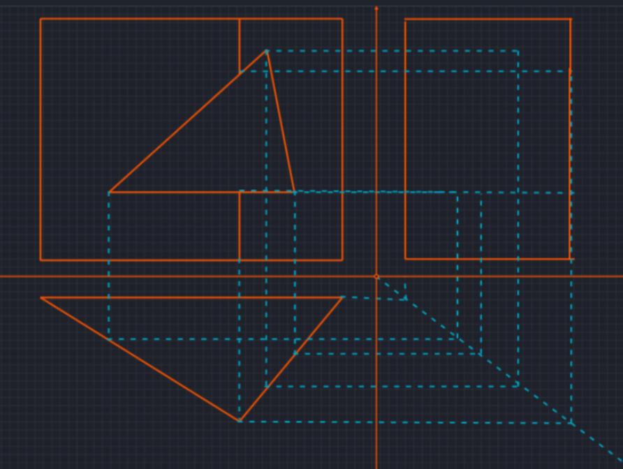 Профильная проекция призмы с линиями связи