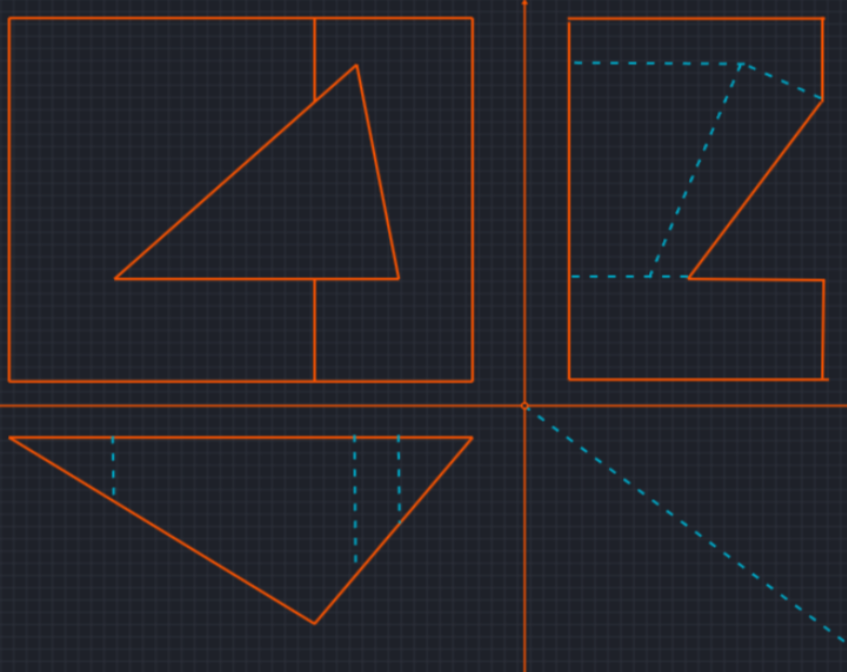 Готовое сечение призмы на трёх проекциях